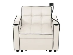 Sofá de 1 lugar - Poltrona com suporte para copos e suporte para telemóvel - veludo bege