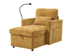 Sofá de 1 lugar com 2 bolsos laterais - Sofá para sala de estar com suporte para telemóvel e compartimento oculto - chenille amarelo