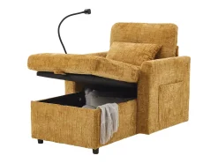 Sofá de 1 lugar com 2 bolsos laterais - Sofá para sala de estar com suporte para telemóvel e compartimento oculto - chenille amarelo