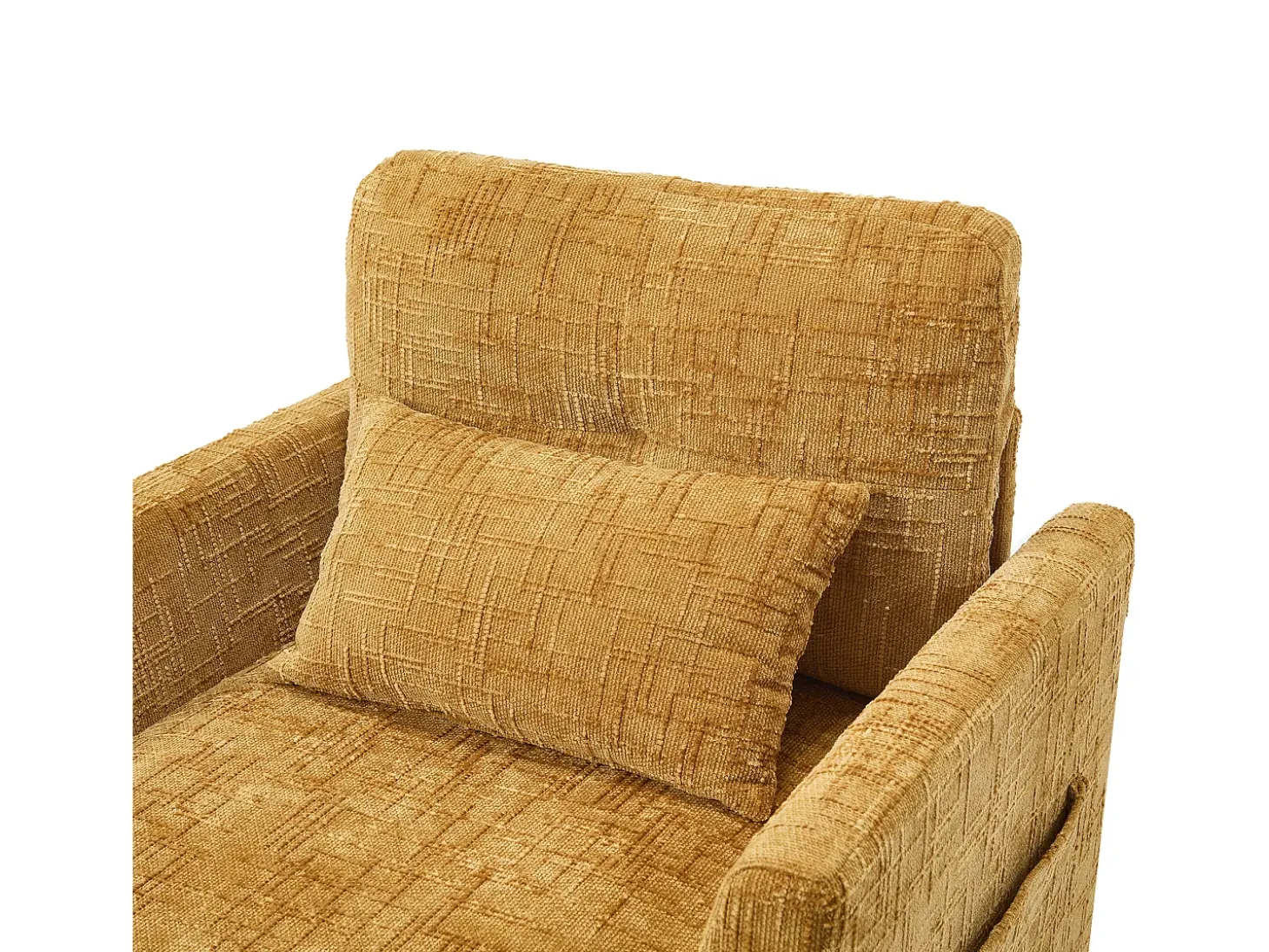 Sofá de 1 lugar com 2 bolsos laterais - Sofá para sala de estar com suporte para telemóvel e compartimento oculto - chenille amarelo