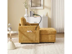 Sofá de 1 lugar com 2 bolsos laterais - Sofá para sala de estar com suporte para telemóvel e compartimento oculto - chenille amarelo
