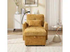Sofá de 1 lugar com 2 bolsos laterais - Sofá para sala de estar com suporte para telemóvel e compartimento oculto - chenille amarelo