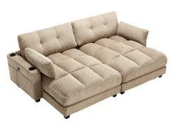 Sofá de 1 lugar com braços - Sofá de relaxamento com 2 bases para copos e bolsos laterais - bombazine caqui