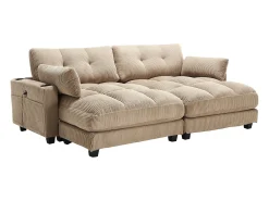 Sofá de 1 lugar com braços - Sofá de relaxamento com 2 bases para copos e bolsos laterais - bombazine caqui