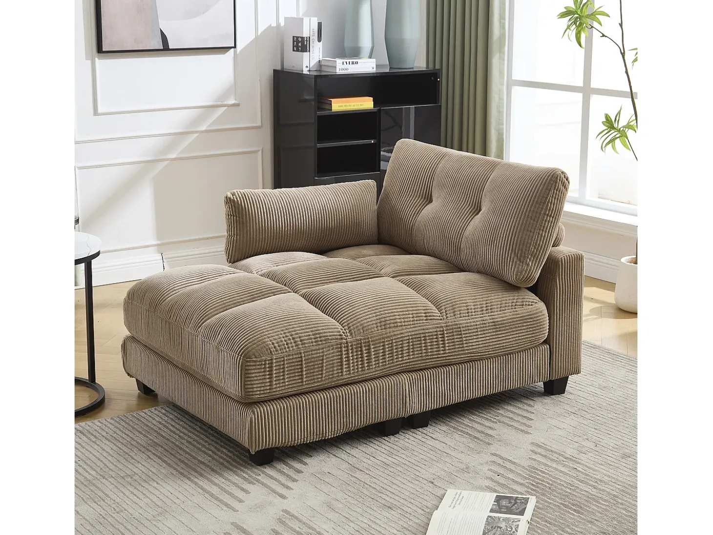 Sofá de 1 lugar com braços - Sofá de relaxamento com 2 bases para copos e bolsos laterais - bombazine caqui
