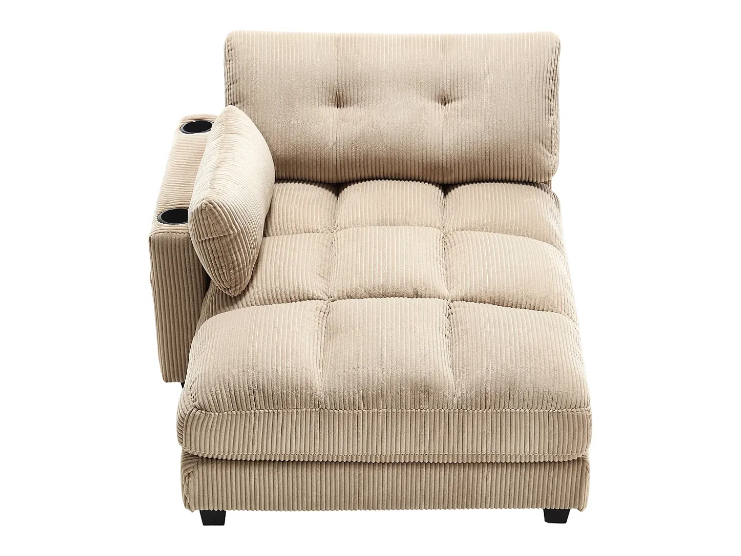 Sofá de 1 lugar com braços - Sofá de relaxamento com 2 bases para copos e bolsos laterais - bombazine caqui