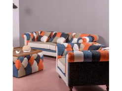 Sofá de 1 lugar estofado em patchwork - Chesterfield - Retalhos