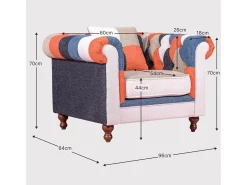 Sofá de 1 lugar estofado em patchwork - Chesterfield - Retalhos