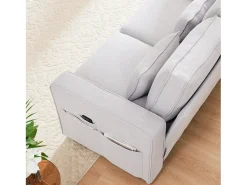 Sofá de 4 lugares - 290 x 83 x 88 cm - com 2 porta-copos, 2 portas USB, 2 bolsos e 4 almofadas - Tecido de linho - Cinza