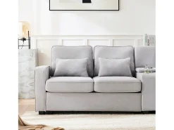 Sofá de 4 lugares - 290 x 83 x 88 cm - com 2 porta-copos, 2 portas USB, 2 bolsos e 4 almofadas - Tecido de linho - Cinza
