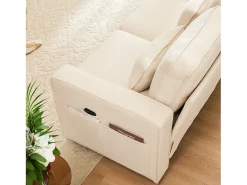 Sofá de 4 lugares - 290 x 83 x 88 cm - com 2 porta-copos, 2 portas USB, 2 bolsos e 4 almofadas - Tecido de linho - Bege