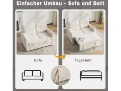 Sofá de 2 lugares - 127 x 90 x 87 cm - Sofá-cama retrátil + encosto ajustável + almofadas - veludo - bege