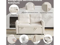 Sofá de 2 lugares - 127 x 90 x 87 cm - Sofá-cama retrátil + encosto ajustável + almofadas - veludo - bege