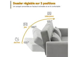 Sofá de 2 lugares - 180 x 75 x 82 cm - Sofá-cama conversível - encosto ajustável - veludo - cinza