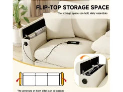 Sofá de 3 lugares - 242 x 88 x 80 cm - com mesa dobrável + porta USB + espaço de armazenamento oculto - veludo - bege