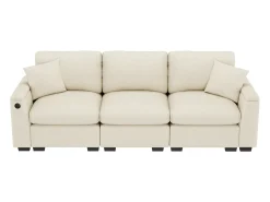 Sofá de 3 lugares - 242 x 88 x 80 cm - com mesa dobrável + porta USB + espaço de armazenamento oculto - veludo - bege