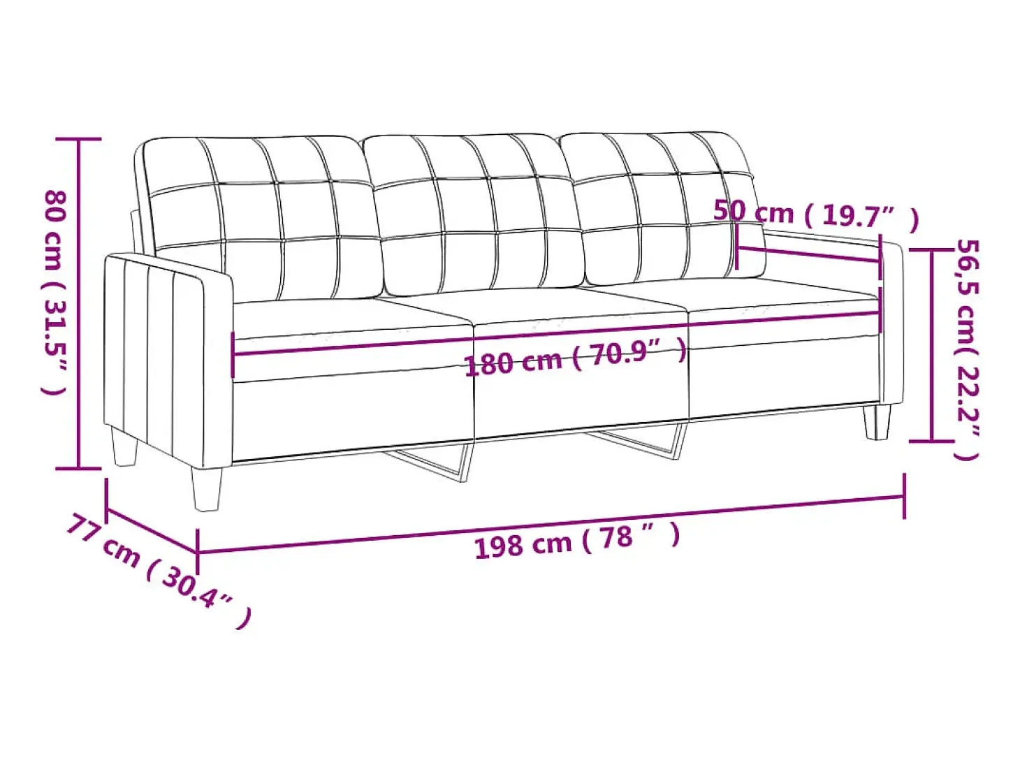 Sofá de 3 lugares 180 cm couro artificial cor cappuccino