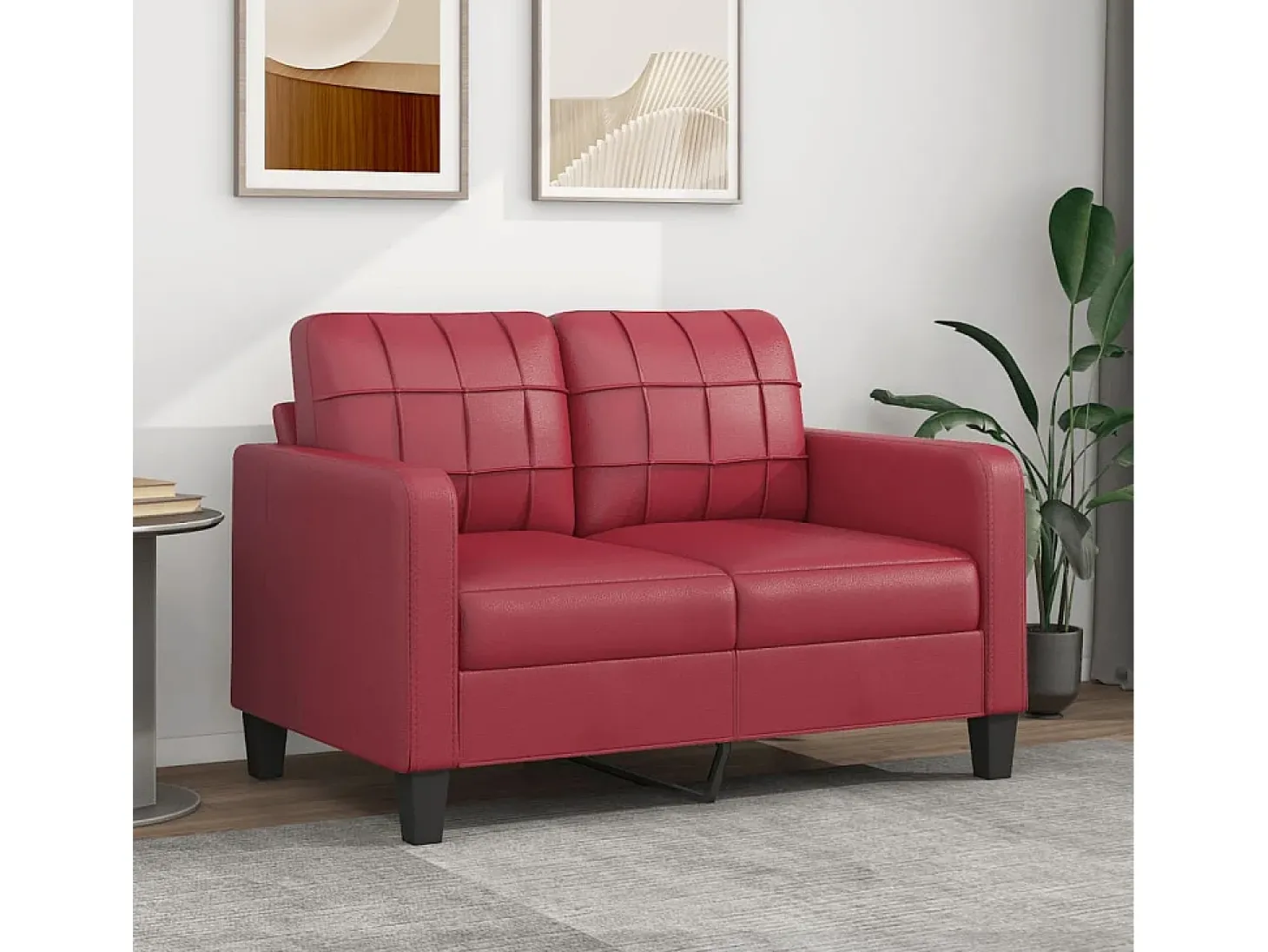 Sofá de 2 lugares 120 cm couro artificial vermelho tinto PT993016