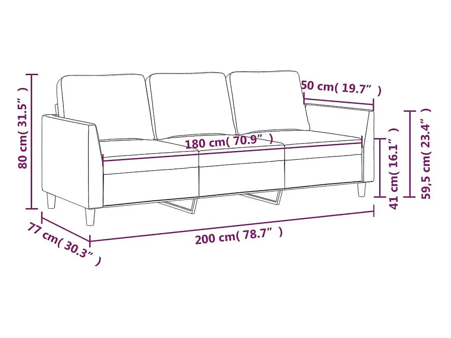Sofá de 3 lugares 180 cm couro artificial cor cappuccino
