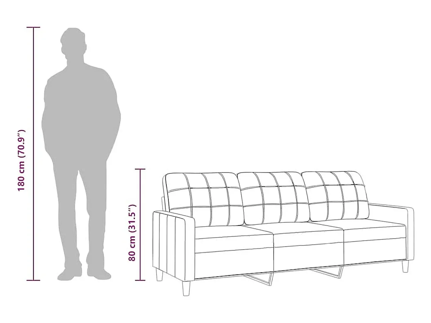 Sofá de 3 lugares 210 cm tecido amarelo-claro