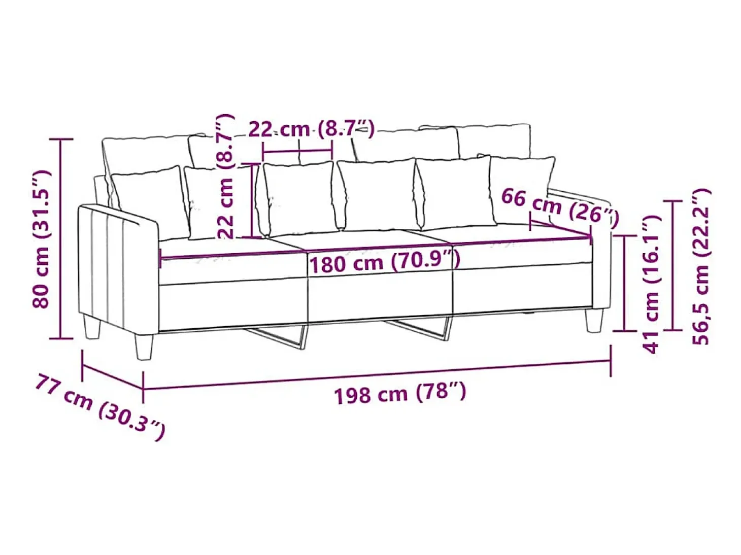 Sofá de 3 lugares 180 cm tecido amarelo-claro