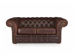 Sofá de 2 lugares 100% couro envelhecido estilo chesterfield - CLOTAIRE