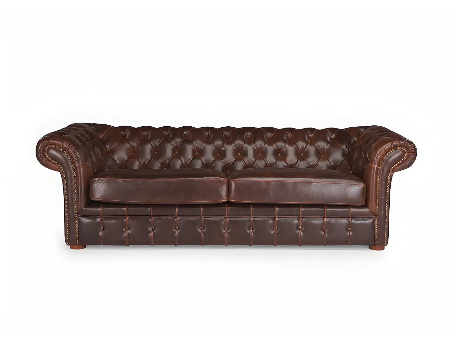 Sofá de 3 lugares 100% pele envelhecida Castanho estilo chesterfield - CLOTAIRE