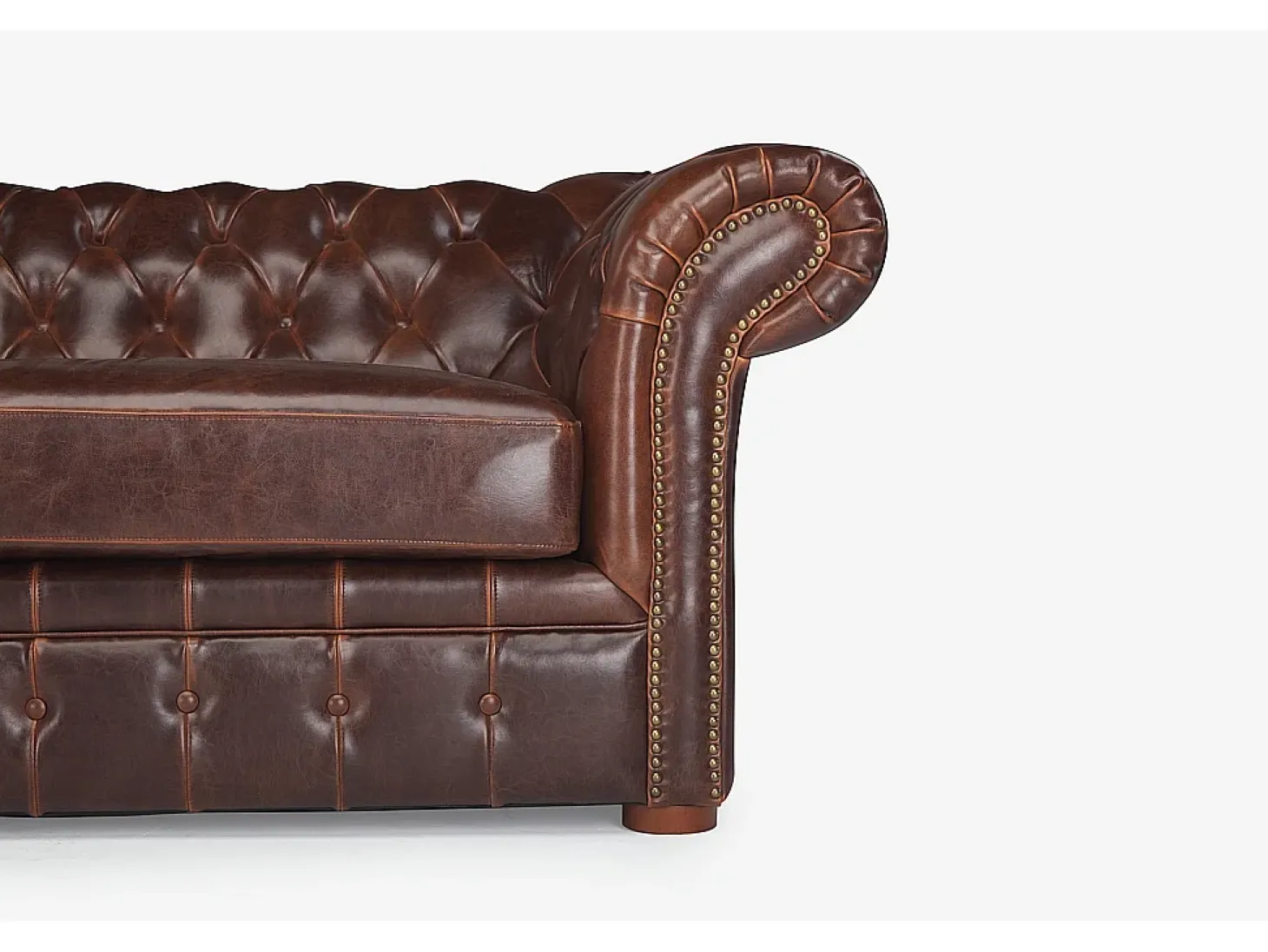 Sofá de 3 lugares 100% pele envelhecida Castanho estilo chesterfield - CLOTAIRE