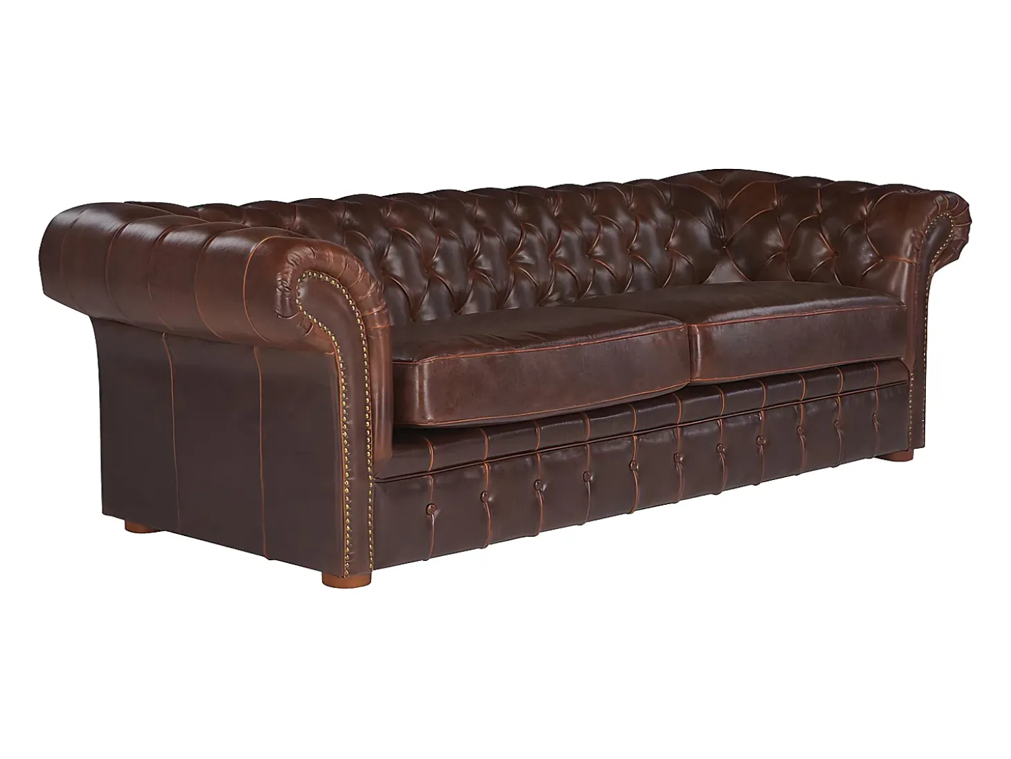 Sofá de 3 lugares 100% pele envelhecida Castanho estilo chesterfield - CLOTAIRE