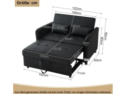Sofá de 2 lugares - Sofá com encosto ajustável em três posições e função de cama - PU preto