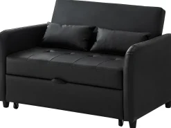 Sofá de 2 lugares - Sofá com encosto ajustável em três posições e função de cama - PU preto