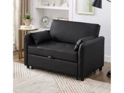 Sofá de 2 lugares - Sofá com encosto ajustável em três posições e função de cama - PU preto