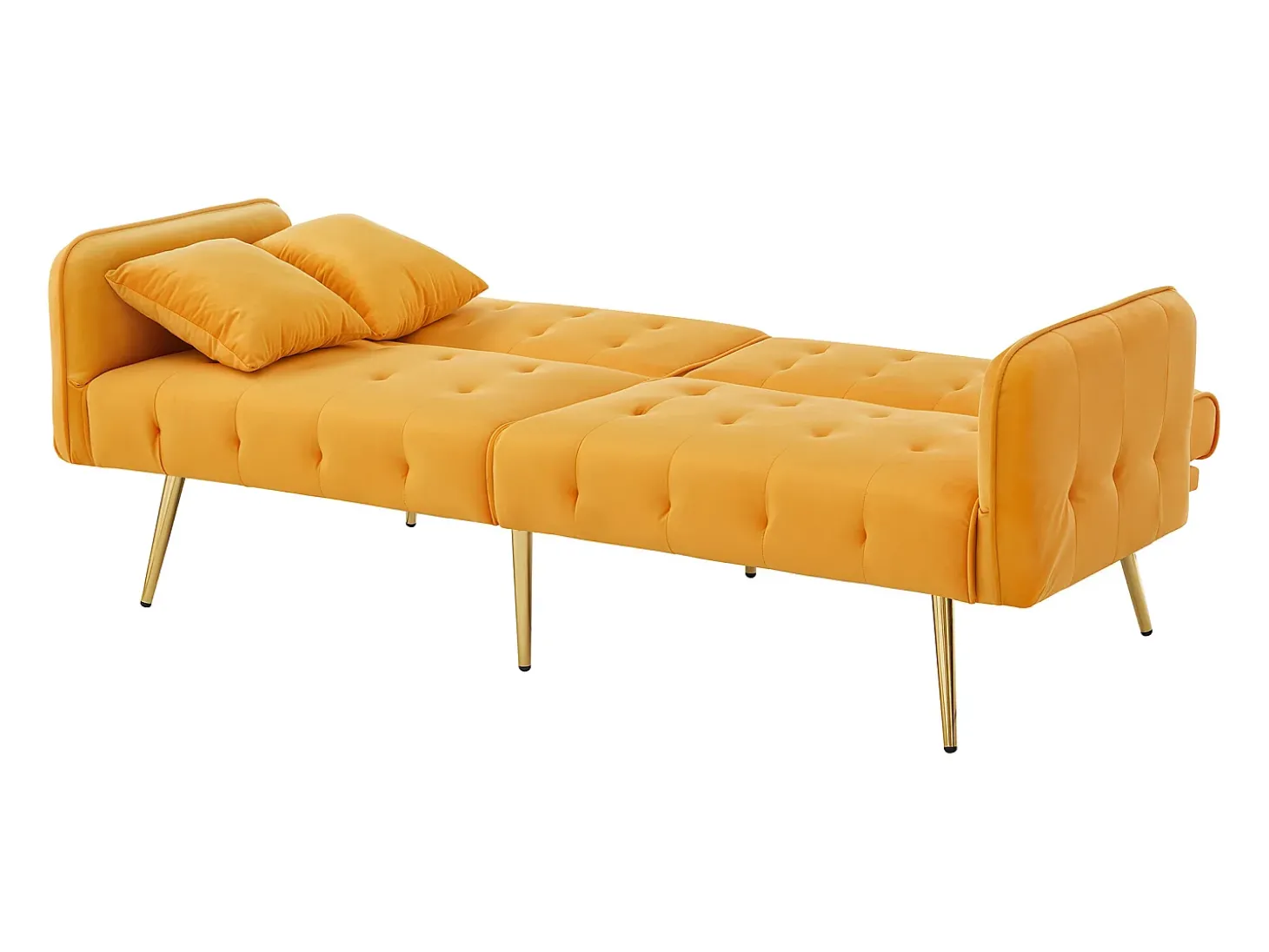 Sofá de 2 lugares - Sofá reto com encosto de 3 posições e braços de 6 posições - veludo amarelo - para sala de estar