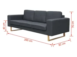Sofá de 3 lugares 200 x 82 x 76 cm em tecido cinza escuro 02_0020661