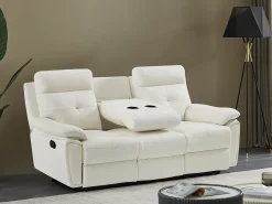 Sofá de 3 lugares articulado em pele branca estilo contemporâneo VINETA