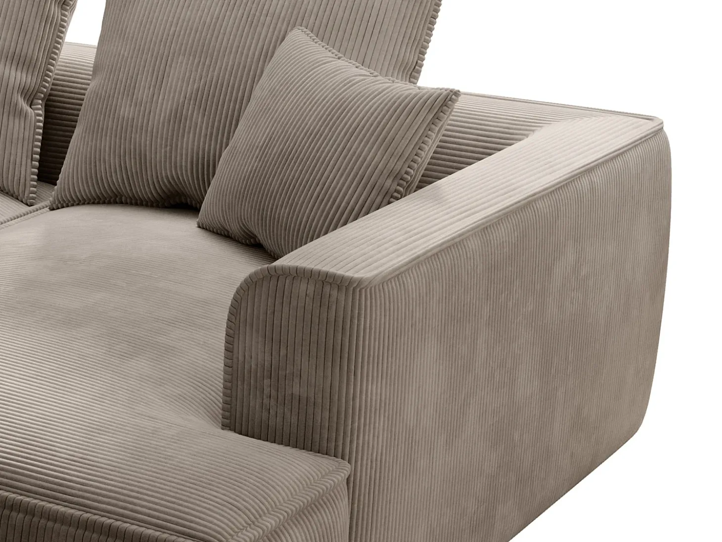 Sofá de 3 lugares assento profundo em veludo canelado taupe design PINETA