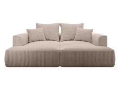 Sofá de 3 lugares assento profundo em veludo canelado grosso taupe design PINETA