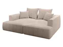 Sofá de 3 lugares assento profundo em veludo canelado grosso taupe design PINETA