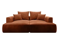 Sofá de 3 lugares assento profundo em veludo canelado terracota design PINETA