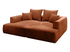 Sofá de 3 lugares assento profundo em veludo canelado terracota design PINETA