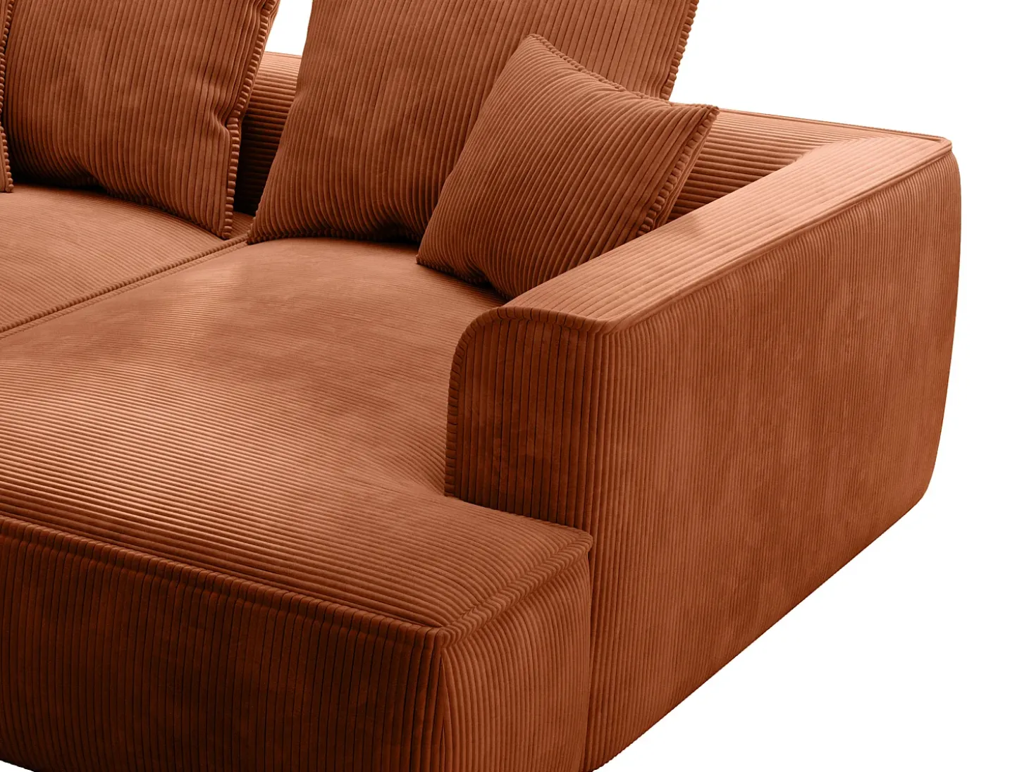 Sofá de 3 lugares assento profundo em veludo canelado terracota design PINETA