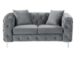Sofá de 2 lugares chesterfield em veludo antracite e pés em metal EDWINA