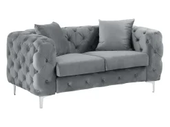 Sofá de 2 lugares chesterfield em veludo antracite e pés em metal EDWINA