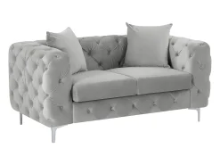 Sofá de 2 lugares chesterfield em veludo cinza-claro e pés em metal EDWINA