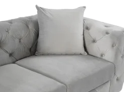 Sofá de 2 lugares chesterfield em veludo cinza-claro e pés em metal EDWINA