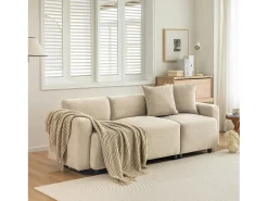 Sofá de 3 lugares com 2 almofadas - 211 x 67 x 71 cm - Tecido Chenille - Bege
