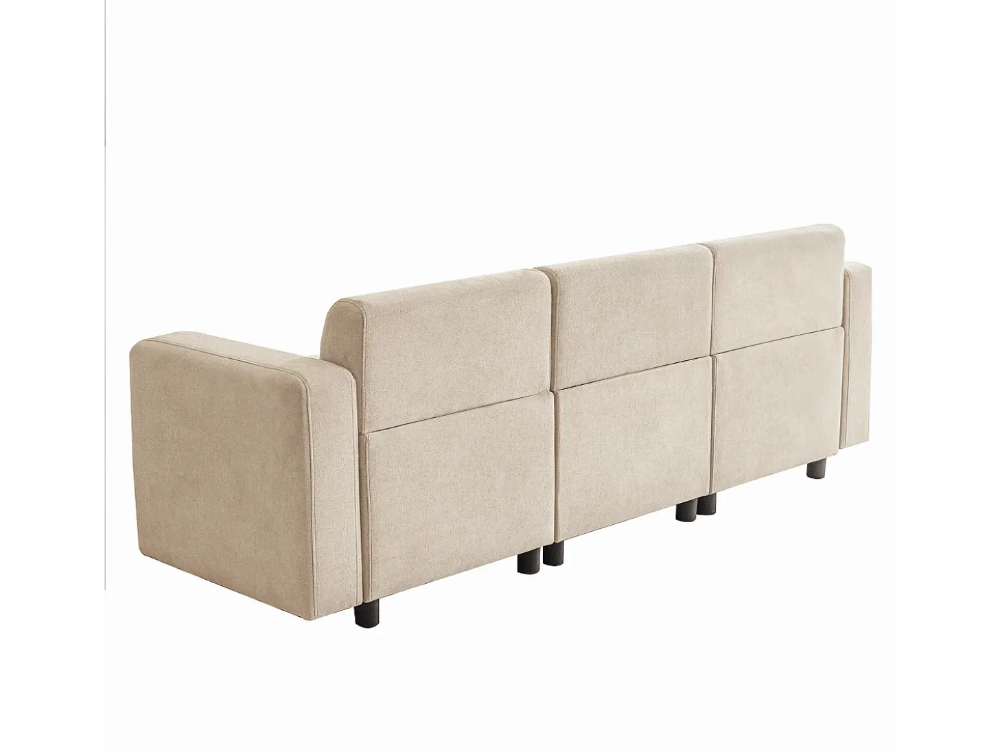 Sofá de 3 lugares com 2 almofadas - 211 x 67 x 71 cm - Tecido Chenille - Bege