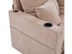Sofá de 2 lugares com 4 almofadas - Sofá relaxante com suporte para copos e bolsos laterais - chenille caqui