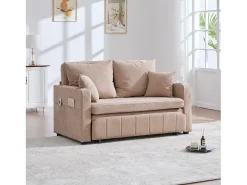 Sofá de 2 lugares com 4 almofadas - Sofá relaxante com suporte para copos e bolsos laterais - chenille caqui