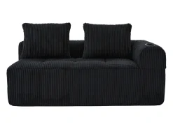 Sofá de 2 lugares com almofada e bolso lateral - Veludo Cotelê - Preto